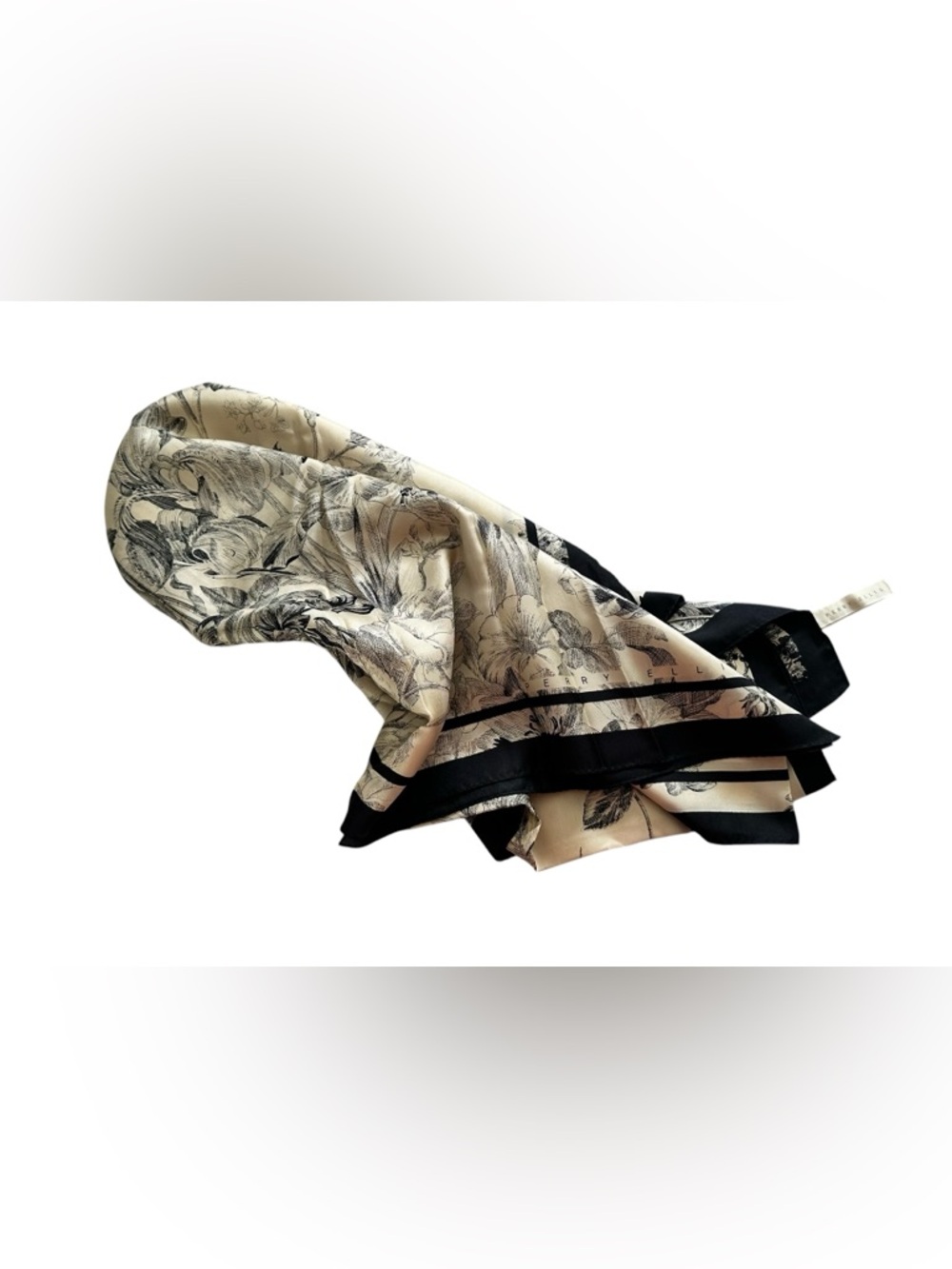 Perry Ellis Black and Cream Huge Floral Silk Scarf